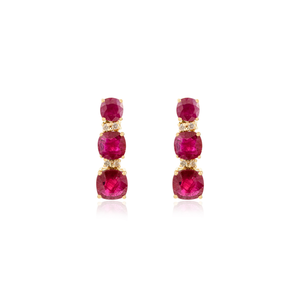 Pendientes Pequeños de Oro Amarillo de 14K con Rubí y Diamante, Diseño Novedoso, Joyería Femenina con Piedras Preciosas Naturales - Product Image 1