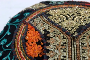 Black Vintage <b>Floral</b> Embroidered Round <b>Cushion</b> <b>Cover</b> Throw Bohemian Floor Patchwork Pillow <b>Cover</b> - Product Image 2