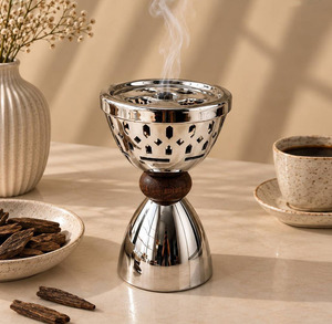 Elegant <b>Silver</b> Metal Incense <b>Burner</b> Featuring A Cutout Metal Base Wooden Accents And Gentle Rising Fragrance Smoke & Decoartion - Product Image 6