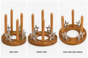 เชิงเทียนไม้ทรงกลมพร้อมดาวสีเงิน ของตกแต่งบ้านในวันคริสต์มาส - Product Image 4