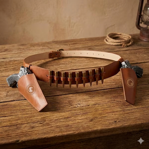 Ceinture en cuir western avec deux étuis pour cartouches, équipement de cowboy pour la taille, sangle réglable, ensemble d'accessoires pour la pratique de l'équitation en extérieur - Product Image 1