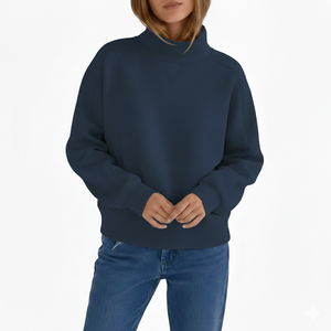 Lightweight Customized Printing Women's Autumn/Winter Oversized Mock Neck Fleece Sweatshirt Front <b>Drop</b> Shoulder Eco-Friendly - Product Image 6