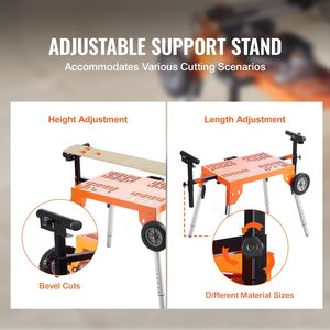 Support roulant en acier à hauteur réglable, capacité de charge 330 lb, avec roues et plateau pliable pour scies à onglet et machines à bois - Product Image 5