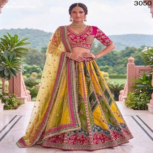 Lehenga de alta calidad en seda con paneles estilo Can-Can y bordados de Gota Patti, Dori, Zari y múltiples hilos, conjunto de Choli. Exportador indio. - Product Image 1