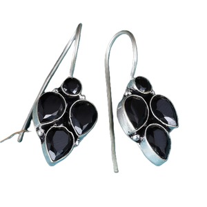 Pendientes de Ónix Negro Tribal en Forma de Gota de Agua |   Pendientes de Plata Antigua Estilo Boho Étnico para Fiesta, Joyería Artesanal para Mujer - Product Image 4