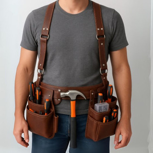 Ceinture porte-outils en cuir faite à la main, conçue pour les électriciens, avec plusieurs poches, supports sécurisés et taille ajustable, à vendre. - Product Image 1