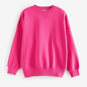 Sudadera de Cuello Redondo Extra Grande para Mujer, de Alta Calidad, Color Rosa Sólido, Hombros Caídos, Manga Larga, Tejido de Algodón, para Otoño - Product Image 3