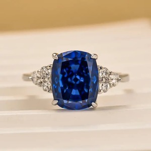 925 Moissanite <b>Cushion</b> Cut Side Stone Engagement <b>Ring</b> Travel <b>Ring</b> In Sterling Silver White Gold Plated for Women's - Product Image 2