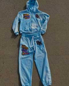 Conjuntos de Sudadera con Cremallera y Pantalones con Pedrería para Hombre y Mujer, Traje Deportivo de Dos Piezas con Efecto Desgastado y Bordado para Invierno - Product Image 5