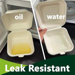 Contenedores de comida desechables pequeños de 6x6 pulgadas, resistentes, impermeables, ecológicos, tipo clamshell, compostables, de bagazo, con tapas. - Product Image 3