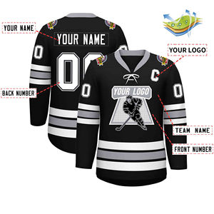 Jersey de Hockey sobre Hielo Negro Personalizado para Hombre, Cuello en V, Manga Larga, Impresión Sublimada, Transpirable, Poliéster, Ropa Deportiva para Adultos - Product Image 4