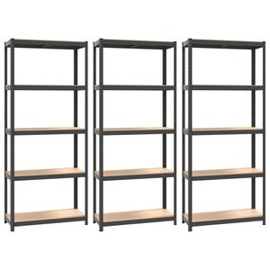 Set di 3 Scaffali a 5 Ripiani in Acciaio Antracite e Legno Ingegnerizzato - Product Image 2
