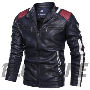 Men's Black PU Leather Moto Jacket With Red Accents Turn-<b>down</b> Collar Zipper Closure Slim Fit Autumn Wear - Product Image 6