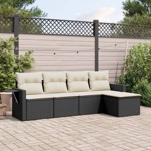 Set Divano da Giardino Nero con Cuscini, Resistente ai Raggi UV, in Rattan PE, Arredamento da Esterno dal Design Contemporaneo, Impermeabile - Product Image 1