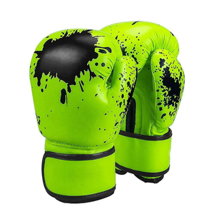 Gants de boxe bleus en PU avec imprimé noir effet gouttelettes et fermeture Velcro pour adultes – Équipement d'arts martiaux - Product Image 2