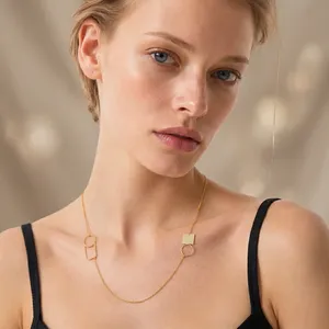 Unisex 18K Gold Plated Brass Geometric Pendant <b>Necklace</b> Minimalist <b>Box</b> Chain Daily Wear <b>Jewelry</b> - Product Image 3