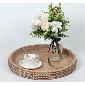 Plateau de service rond en bois de pin blanchi |   Vente en gros de meubles de style scandinave - Product Image 1
