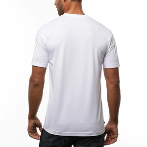 T-shirt blanc à col rond et manches courtes pour homme, coupe classique, décontracté, en coton tricoté respirant, couleur unie, color block, 220g - Product Image 2