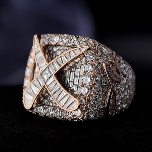 Anillo de compromiso y boda llamativo con moissanita de corte baguette y redondo, de plata de ley 925, joyería hip hop. - Product Image 2