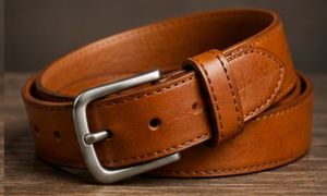Ceinture en cuir véritable gris uni avec boucle ardillon rectangulaire argentée, décontractée, durable pour homme - Product Image 3