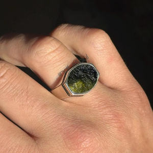 Raw Moldavite Gemstone <b>Ring</b> for <b>Men</b> | Certified Natural Tektite in <b>Silver</b> | Boho Statement Jewelry Unique Gift Idea | 2026 - Product Image 1