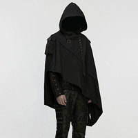 Manteau à Capuche Noir Gothique pour Homme, Style Punk, Coupe Irrégulière, Vente Chaude, OEM ODM, Vente en Gros 2026