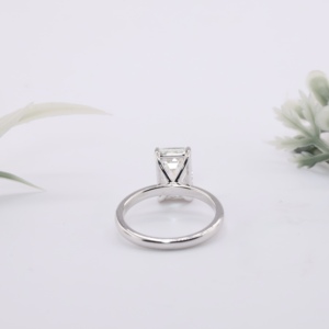 White Gold Emerald Cut Lab Grown Diamond Solitaire Engagement <b>Ring</b> Minimalist <b>Plain</b> Band Fine Jewelry Gift For Women - Product Image 2
