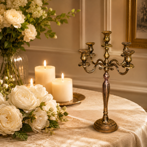 Vintage Royale <b>Candelabra</b> Antique Finish Five Arm Candle Stand for Elegant Wedding and Luxury Table Styling - Product Image 1