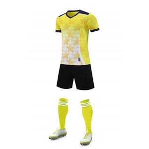 Maillot de football personnalisé pour hommes, sublimé, jaune et bleu marine, numéros d'équipe, short uni, respirant, séchage rapide, entraînement - Product Image 4