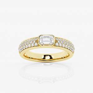Emerald Cut Diamond Engagement Ring Pave Setting White Gold Classic Women's Band - Product Image 5