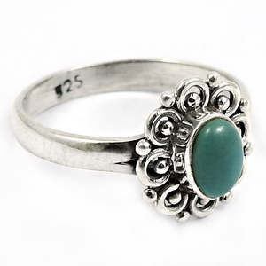 Bague classique en argent sterling 925 avec pierre précieuse turquoise naturelle de coupe ovale, style rétro accrocheur, élégante bague bohème - Product Image 1