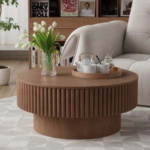 Modern <b>Round</b> Wood <b>Coffee</b> <b>Table</b> Minimalist Design Living Room Furniture - Product Image 5