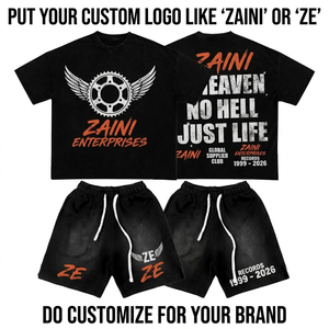 Conjunto de Camiseta y Pantalones Cortos de Punto Grueso de 280 GSM, 100% Poliéster, Color Negro, Impresión DTF Personalizada, Logotipo Bordado, ODM, Marca Privada - Product Image 1