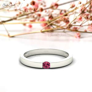 Vente flash - Bague solitaire en or blanc massif 14 carats authentique, tourmaline rose ronde de 3 mm, faite à la main, cadeau idéal pour femmes - Product Image 1