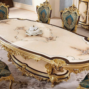 Juego de Comedor Europeo de Lujo Ecológico, Madera de Caoba Sólida, Color Crema Dorado Antiguo, Tallado a Mano, Muebles para el Hogar - Product Image 2