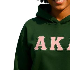 Dark <b>Green</b> Pullover Hoodie with Pink Letter Graphic Cotton Fleece Long Sleeve Hooded Sweatshirt Kangaroo Pocket Casual Winter - Product Image 3