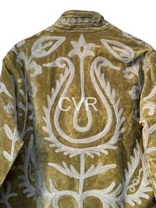 Manteau en velours brodé à la main vintage, manches longues, col mandarin, motif floral, vêtements d'extérieur d'automne pour femmes, grande taille - Product Image 3