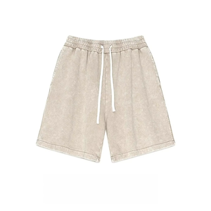 กางเกงขาสั้นลำลองผ้าฝ้ายฟอกสำหรับผู้ชายแฟชั่นใหม่ รับทำโลโก้ OEM ODM เอวยางยืดพร้อมเชือกผูก กางเกงขาสั้นสตรีทแวร์สำหรับฤดูร้อน - Product Image 5