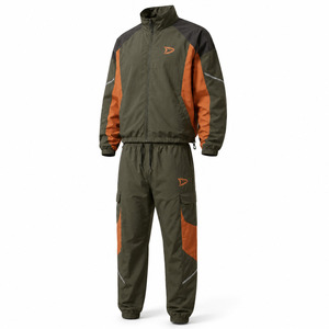 Custom Tech Fleece Men's Winter Jogger Set 350 GSM Heavyweight <b>Patchwork</b> Zip Track <b>Jacket</b> & Tapered Pants OEM Color Block Two - Product Image 3