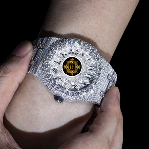 Premium Fully Iced-Out Full White <b>Automatic</b> Watch for Men Premium Diamond-Cut Steel <b>Wristwatch</b> Hip-Hop Bling Fashion Timepiece - Product Image 5
