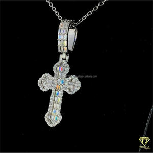 Collier pendentif croix serti de diamants en argent sterling 925 avec diamant Moissanite VVS, bijoux de luxe Hip Hop - Product Image 3