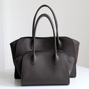 Genuine Leather Tote Bag Solid Color Minimalist Style Zipper Closure <b>Large</b> Capacity <b>Handbag</b> for Women Daily Use All Seasons - Product Image 2