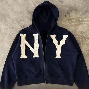 เสื้อฮู้ดครอปแบบซิป Unisex  ลายปักตัวอักษร NY ด้านหน้า ทรงลำลอง ใส่สบาย ผ้าถัก โพลีเอสเตอร์ 100% ป้องกันการเป็นขุย - Product Image 5
