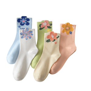 Women Floral Jacquard Cotton Crew <b>Socks</b> Cute Flower Pattern <b>Soft</b> Breathable Casual Spring Summer <b>Socks</b> - Product Image 1