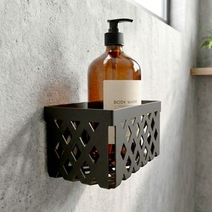 Cesta de ducha de lujo moderna rectangular de acero inoxidable de una pieza para montaje en pared con orificio de diamante, calidad hotelera - Product Image 2