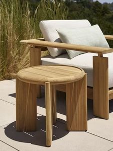 Minimalist <b>Outdoor</b> Solid Teak Wood <b>Round</b> Side <b>Table</b> with Natural Finish for Patio Lounge Furniture - Product Image 1