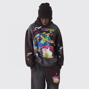 Chándal de invierno de 2 piezas para hombre transpirable 360Gsm algodón orgánico holgado polar Jogger capucha de gran tamaño patrón sólido impreso - Product Image 1