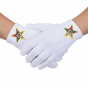 Gants en coton blancs maçonniques avec broderie étoile, longueur poignet, pour services professionnels et usage quotidien, style uni - Product Image 1