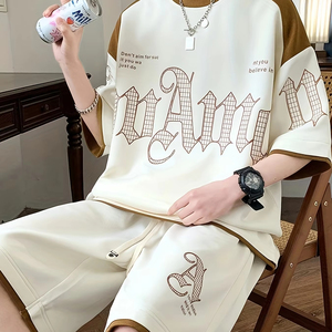 ชุดเสื้อยืดและกางเกงขาสั้นผู้ชายสไตล์ลำลองระบายอากาศได้ดี เสื้อแขนสั้นสำหรับออกกำลังกาย ชุดโอเวอร์ไซส์สำหรับผู้ชาย - Product Image 4