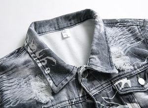 Men's Denim <b>Jacket</b> Washed Print <b>Casual</b> Turn-down Collar Regular Fit Single Breasted Button Closure - Product Image 3